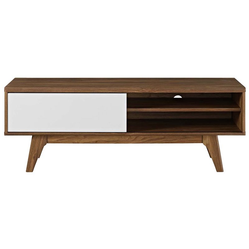 Modway Particleboard Walnut/White TV Stand Rectangular Adjustable 48