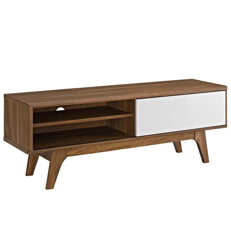 Modway Particleboard Walnut/White TV Stand Rectangular Adjustable 48