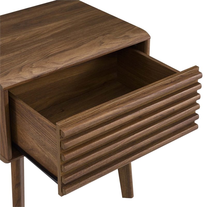 Modway Particleboard Walnut Nightstand Rectangular Smooth Wood Grain Laminate 21.5
