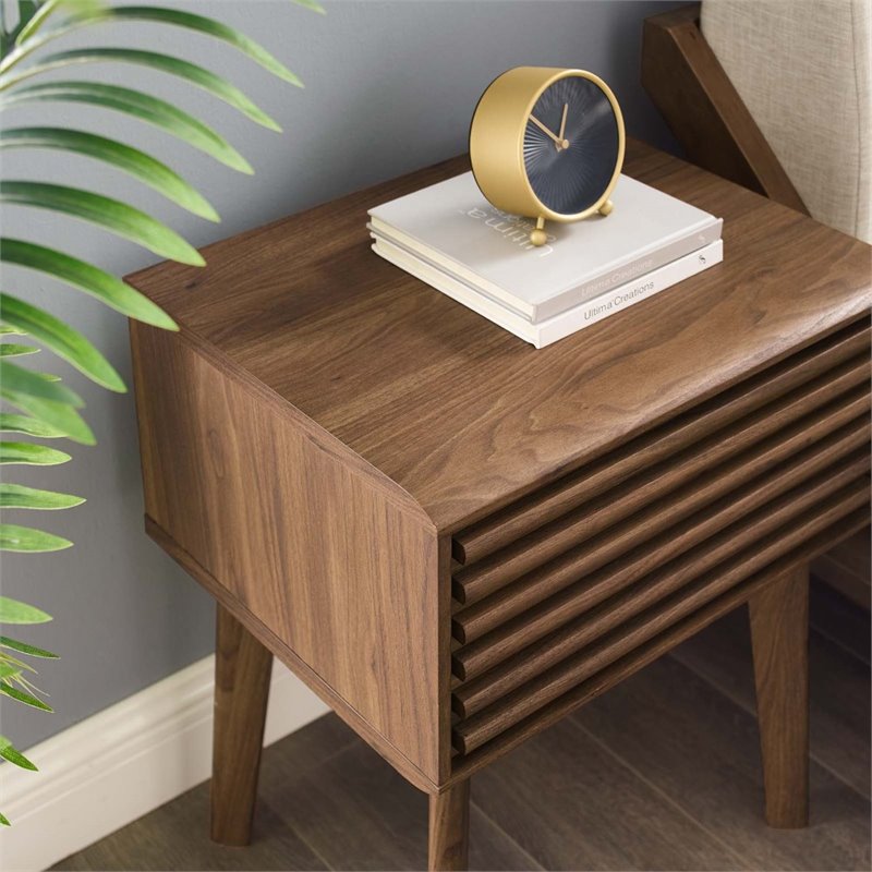 Modway Particleboard Walnut Nightstand Rectangular Smooth Wood Grain Laminate 21.5