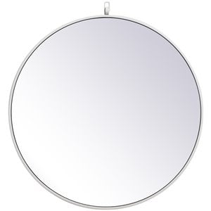 Allora 28&quot Round Metal Frame Hooked Clear Beveled Mirror in White