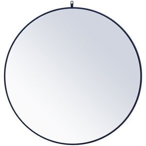 Allora 42&quot Round Metal Frame Hooked Clear Beveled Mirror in Blue