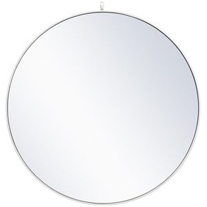 Allora 42&quot Round Metal Frame Hooked Clear Beveled Mirror in White