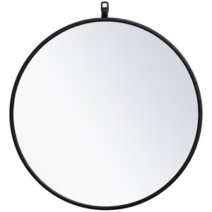 Allora 21&quot Round Mid Century Metal Frame Hooked Clear Beveled Mirror in Black
