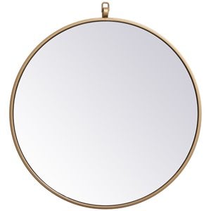 Allora 21&quot Round Mid Century Metal Frame Hooked Clear Beveled Mirror in Brass