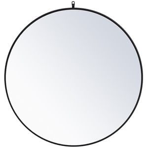 Allora 39&quot Round Mid Century Metal Frame Hooked Clear Beveled Mirror in Black