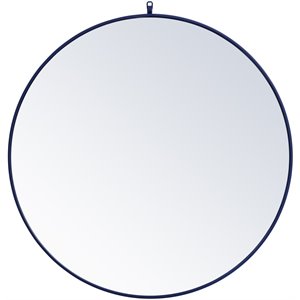 Allora 39&quot Round Metal Frame Hooked Clear Beveled Mirror in Blue