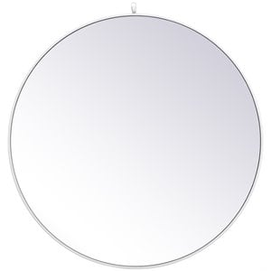 Allora 39&quot Round Metal Frame Hooked Clear Beveled Mirror in White