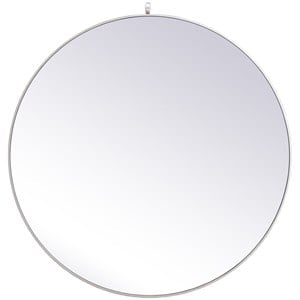 Allora 45&quot Round Mid Century Metal Frame Hooked Clear Beveled Mirror in Silver