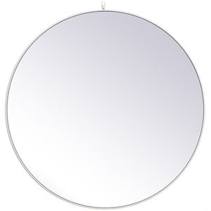 Allora 45&quot Round Metal Frame Hooked Clear Beveled Mirror in White