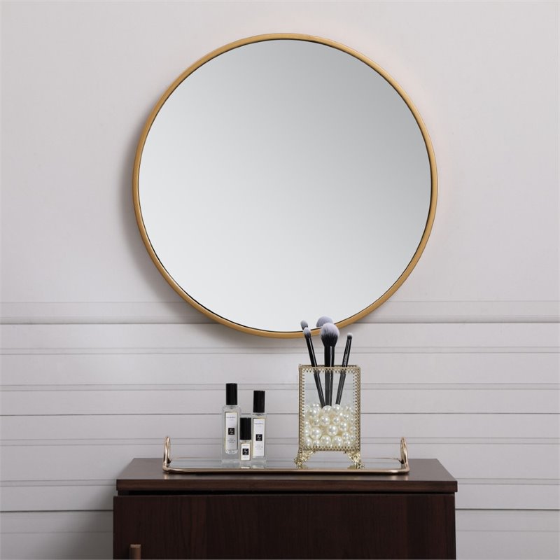Allora Metal Brass Mirror Round Contemporary 18