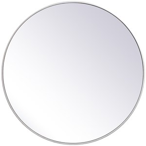 Allora 39&quot Round Mid Century Metal Frame Clear Beveled Mirror in Silver
