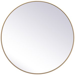 Allora 45&quot Round Mid Century Metal Frame Clear Beveled Mirror in Brass