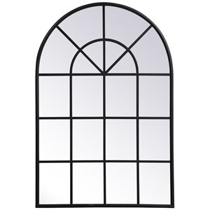 Allora 47&quot x 32&quot Mid Century Metal Windowpane Frame Clear Mirror in Black