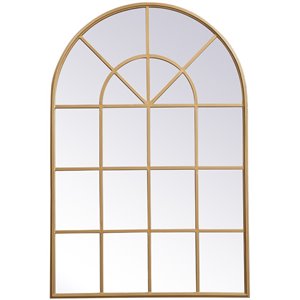 Allora 47&quot x 32&quot Mid Century Metal Windowpane Frame Clear Mirror in Brass