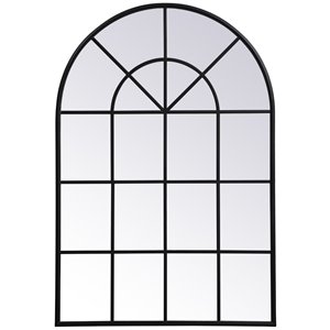 Allora 53&quot x 36&quot Mid Century Metal Windowpane Frame Clear Mirror in Black