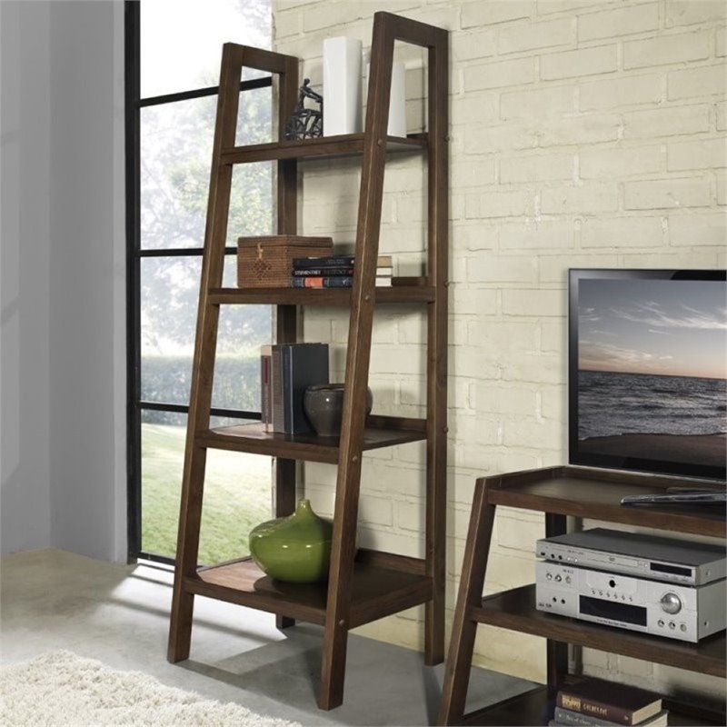 Allora 4 Shelf Solid Wood Ladder Bookcase in Saddle Brown