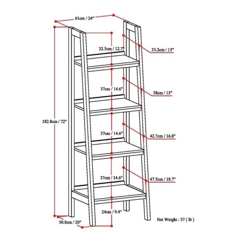 Allora 4 Shelf Solid Wood Ladder Bookcase in Saddle Brown