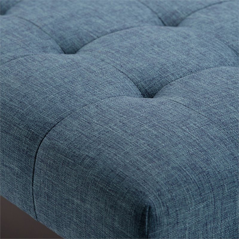 Allora Mid Century Linen Tufted Living Room Bench in Denim Blue