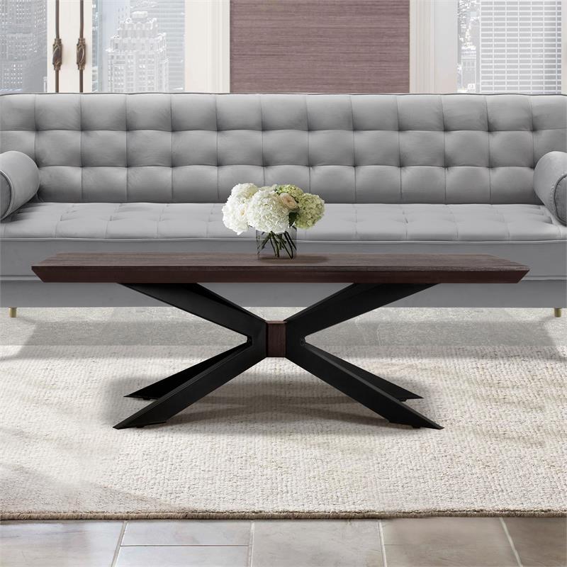 Allora Mid-Century Metal Coffee Table in Brushed Coffee Bean/Natural Black