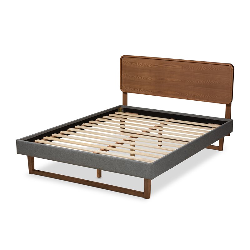 Allora Mid-Century Wood and Fabric Full Platform Bed in Dark Gray
