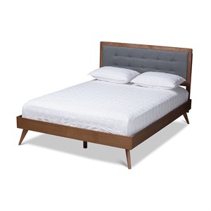 Allora Mid-Century Wood and Fabric King Platform Bed in Dark Gray