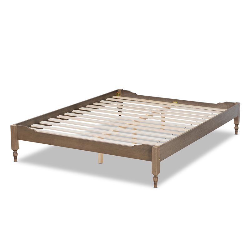 Allora Mid-Century Wood Platform Full Bed in Weathered Gray