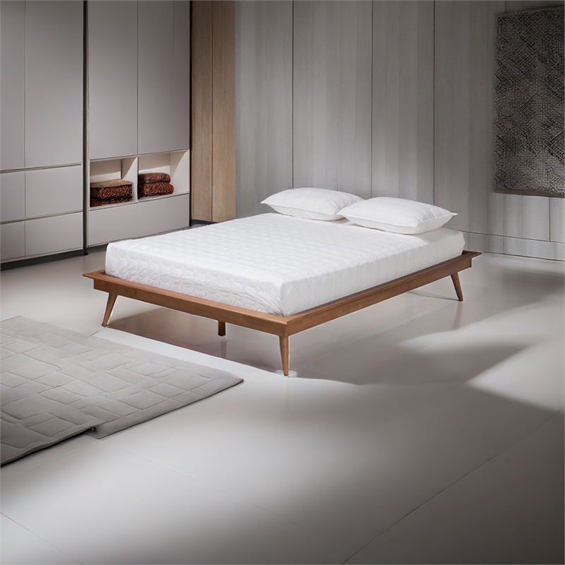 Baxton Studio Rubberwood Walnut Brown Platform Bed Rectangular Mid-Century 67.6