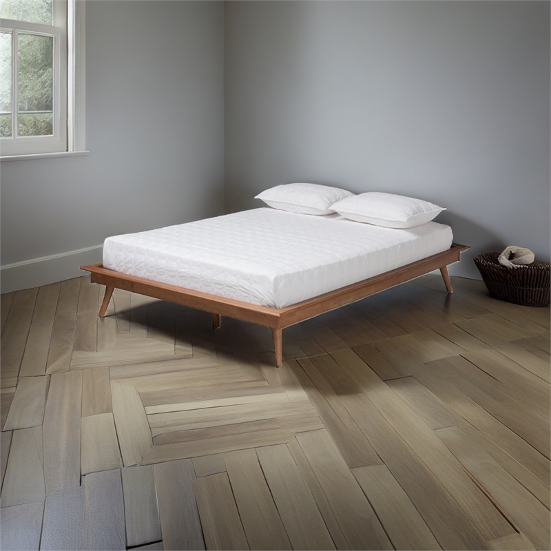 Baxton Studio Rubberwood Walnut Brown Platform Bed Rectangular Mid-Century 67.6