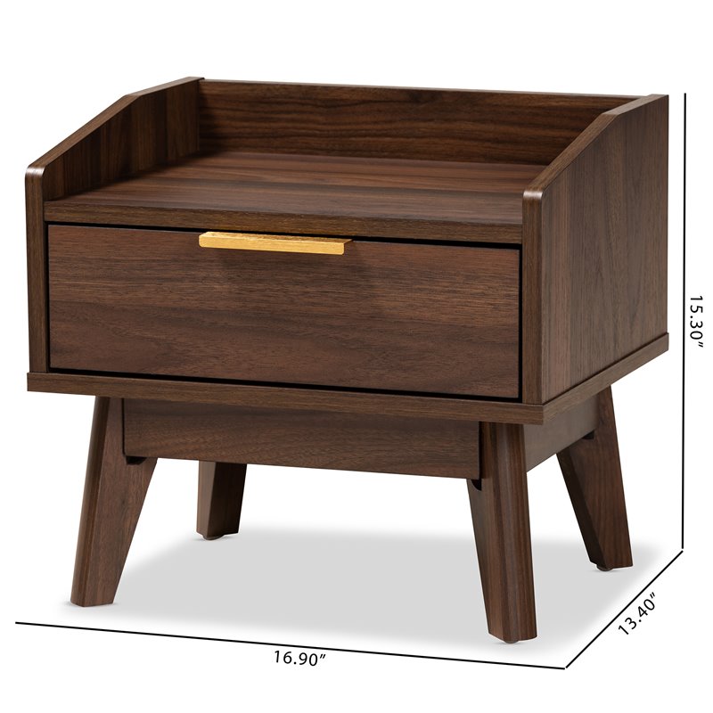 Allora Mid-Century 1-Drawer Wood Nightstand in Walnut Brown