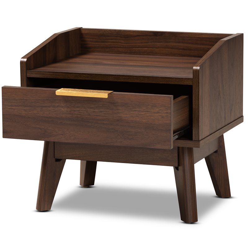 Allora Mid-Century 1-Drawer Wood Nightstand in Walnut Brown