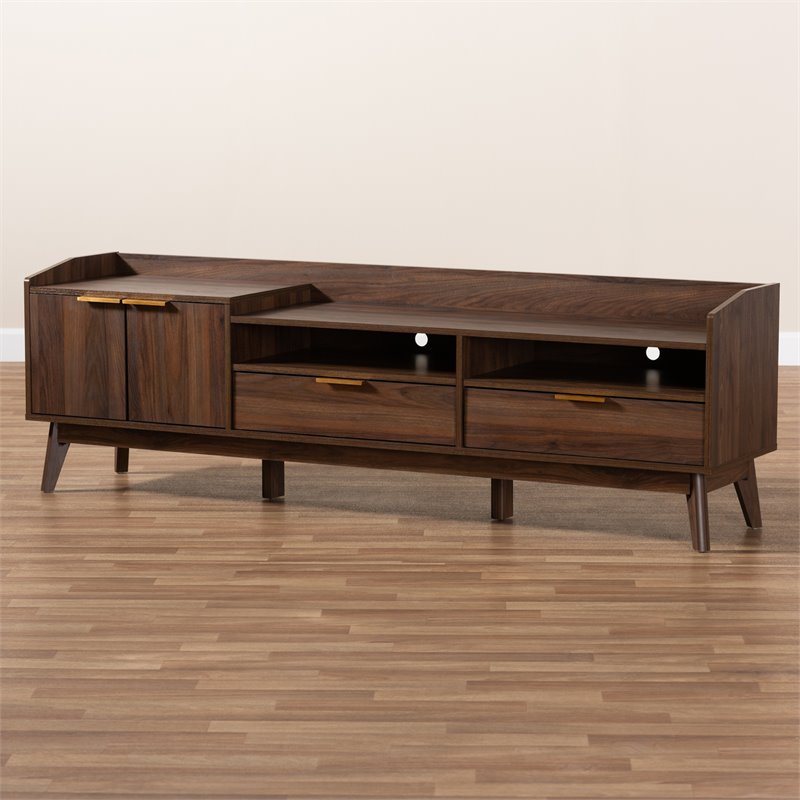 Allora Engineered Wood Walnut Brown TV Stand Rectangular Cord Management 70.9