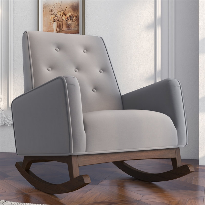 Allora Tufted Tight Back Microfiber Upholstered Rocking Chair in Light Gray