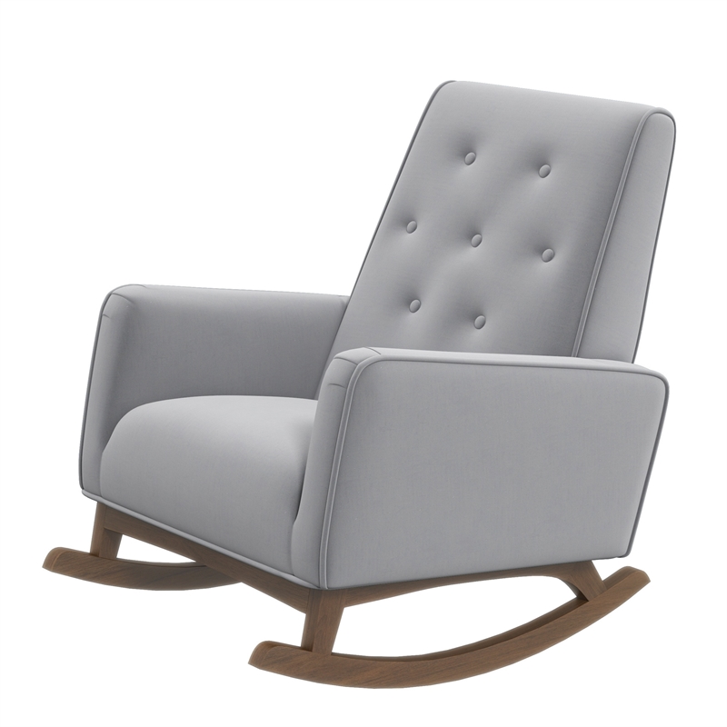 Allora Tufted Tight Back Microfiber Upholstered Rocking Chair in Light Gray