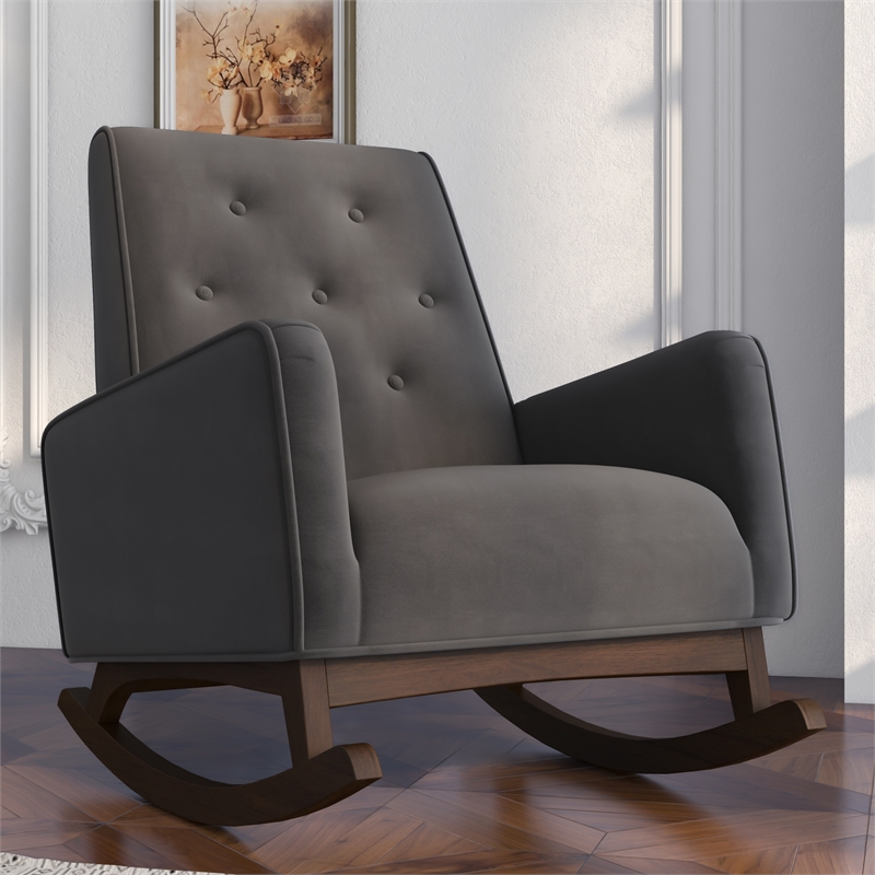 AlloraTight Back Microfiber Upholstered Rocking Chair in Dark Gray