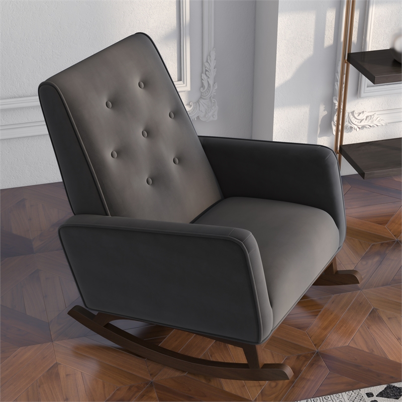 AlloraTight Back Microfiber Upholstered Rocking Chair in Dark Gray