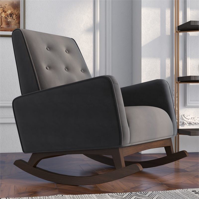 AlloraTight Back Microfiber Upholstered Rocking Chair in Dark Gray