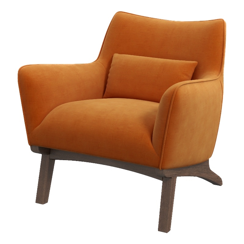 Allora 16.9'' Mid-Century Velvet Upholstered Tight Back Armchair in Orange