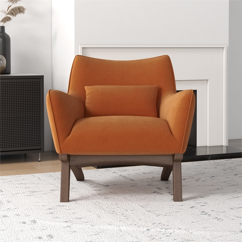 Allora 16.9'' Mid-Century Velvet Upholstered Tight Back Armchair in Orange