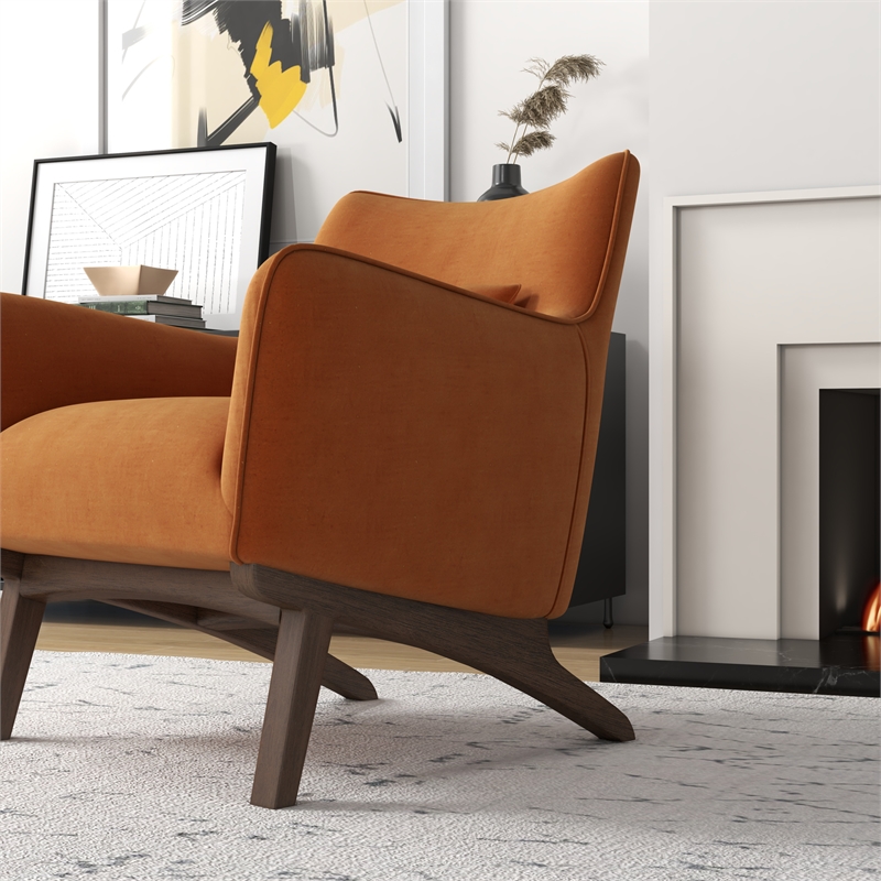 Allora 16.9'' Mid-Century Velvet Upholstered Tight Back Armchair in Orange