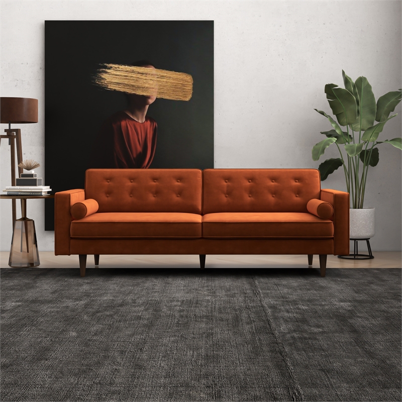 Allora Mid-Century Modern Tufted Back Velvet Sofa in Orange