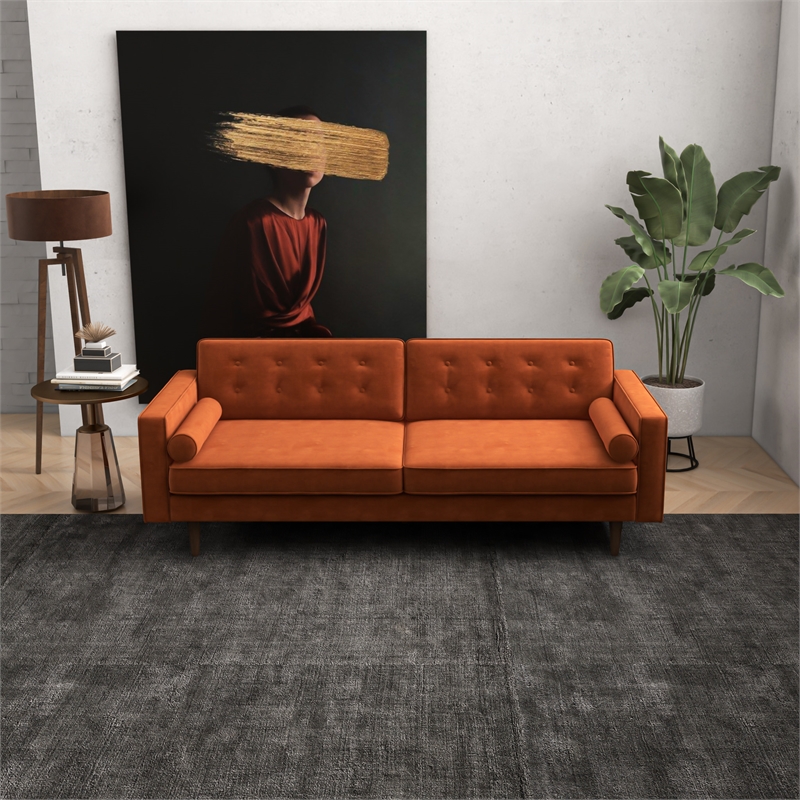 Allora Mid-Century Modern Tufted Back Velvet Sofa in Orange