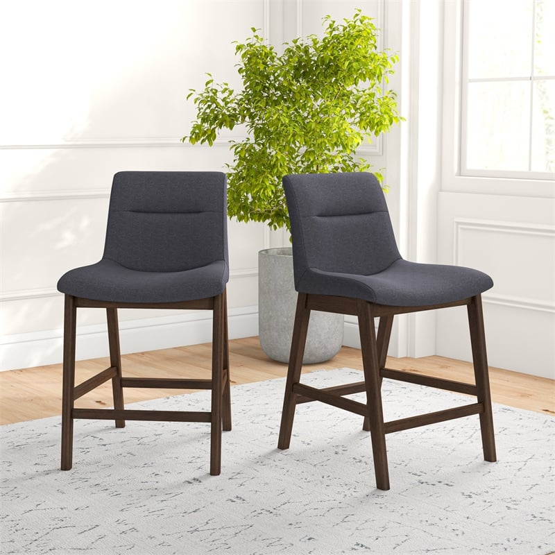 Allora Square Fabric Upholstered Counter Stool in Dark Gray (Set of 2)