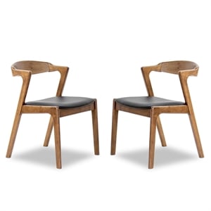Allora 18.43'' Solid Wood & Faux Leather Dining Chair in Black/Walnut (Set of 2)