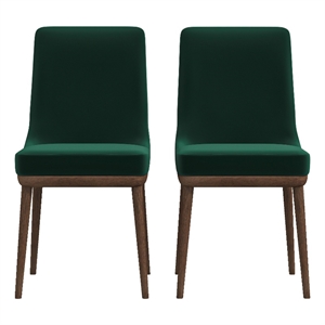 Allora Mid-Century Modern Velvet Dining Chair in Green (Set of 2)