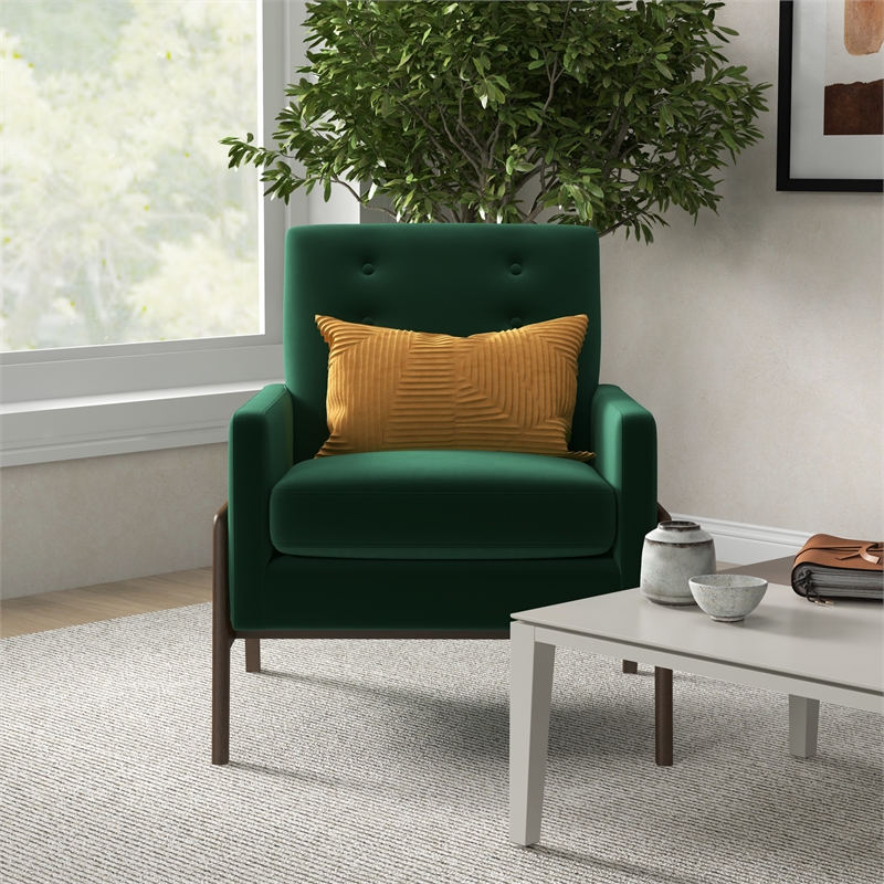 Allora Mid-Century Modern Tight Back Velvet Lounge Chair in Green