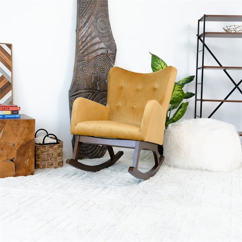 Allora Mid-Century Modern Tight Back Velvet Rocking Chair in Yellow