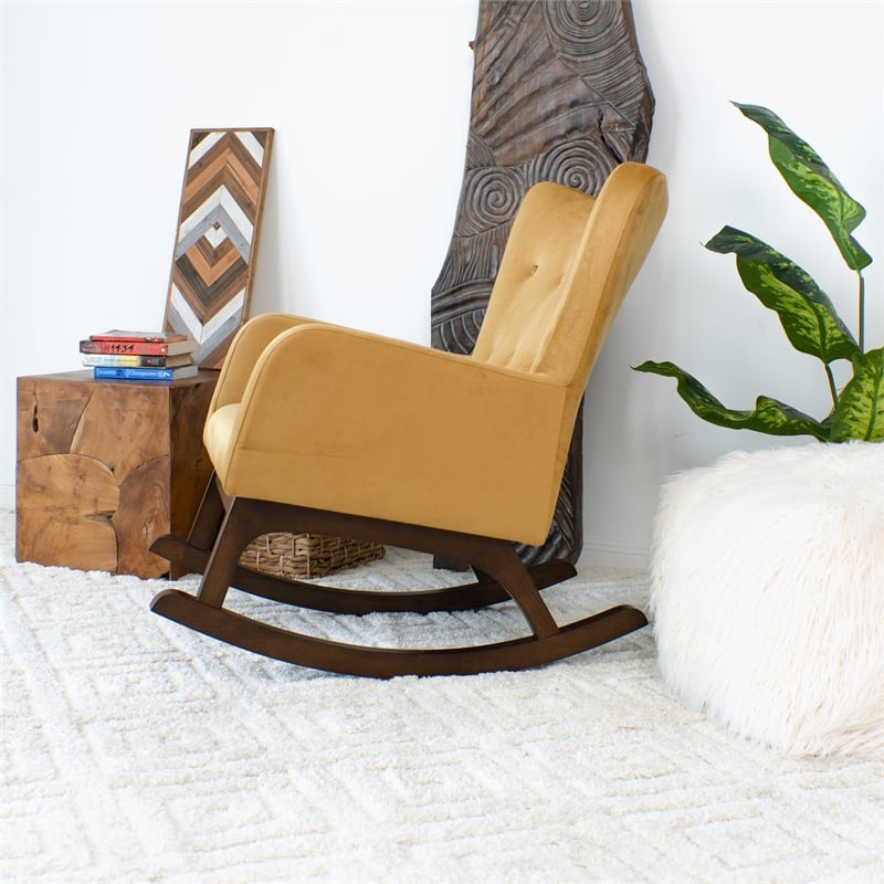 Allora Mid-Century Modern Tight Back Velvet Rocking Chair in Yellow