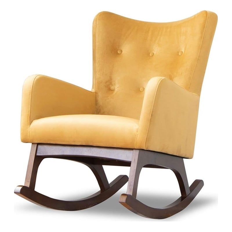 Allora Mid-Century Modern Tight Back Velvet Rocking Chair in Yellow