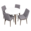 Allora 5-Piece Mid-Century Modern Dining Set with 4 Fabric dining chairs in Gray